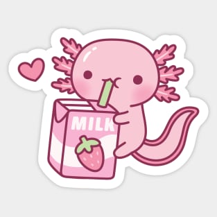 Cute Axolotl Drinking Strawberry Milk Doodle Sticker